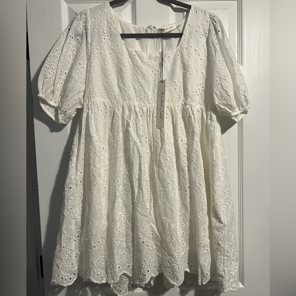 Mustard seed off white baby doll puff sleeve dress